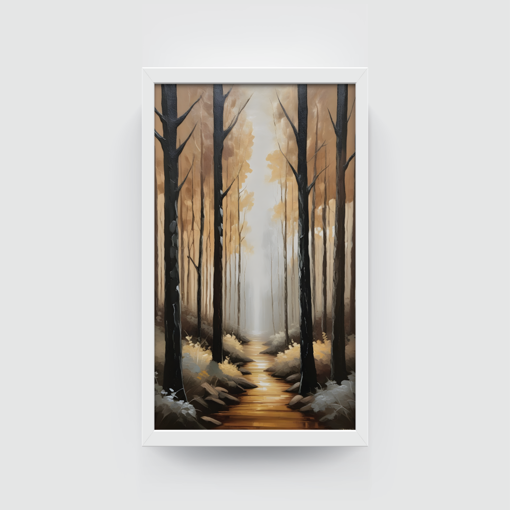 Enchanted Grove, landscape painting, white framed painting for wall decor - arts fiesta online art gallery