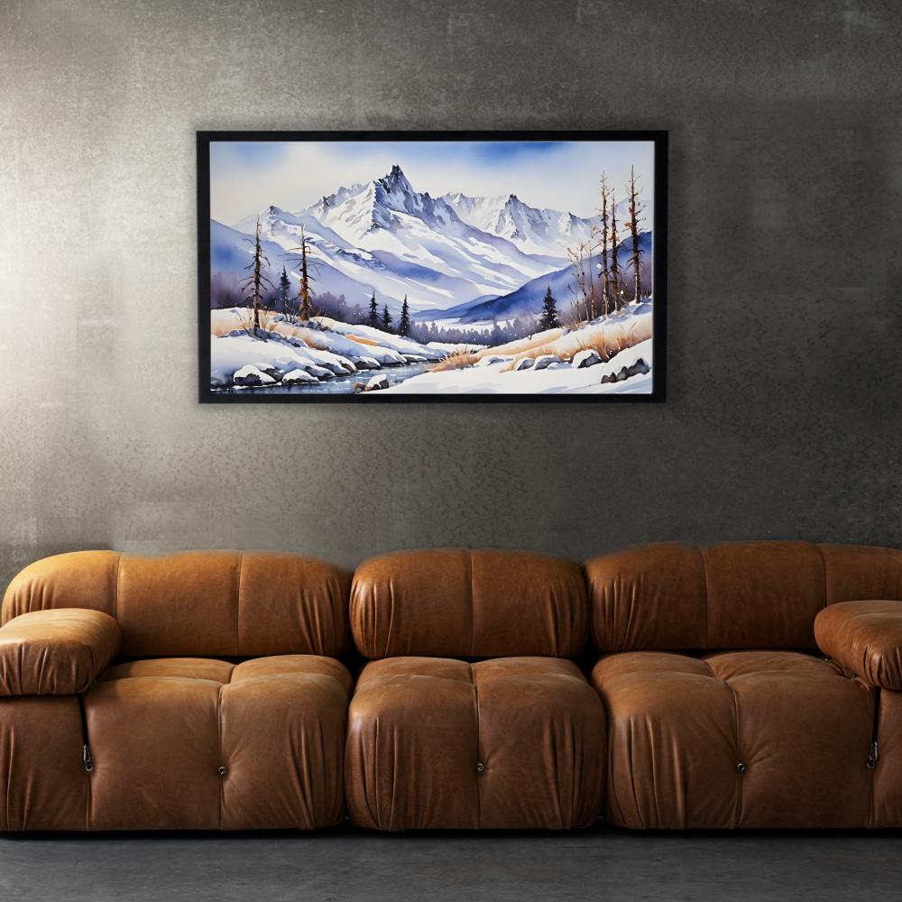 Winter's Embrace Landscape Art prints interior wall decor mockup, Buy from Arts Fiesta Art Gallery
