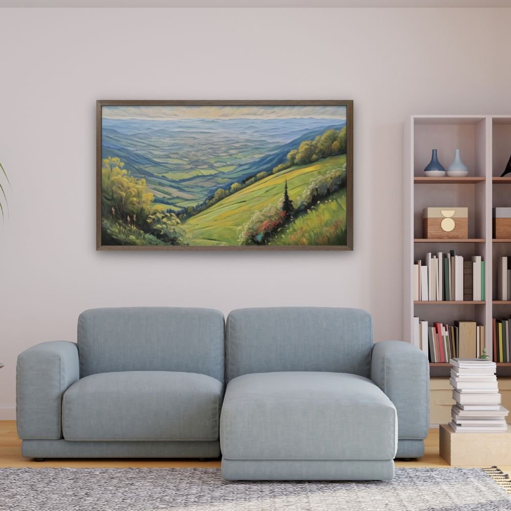 Verdant Vistas Landscape Art prints interior wall decor mockup, Buy from Arts Fiesta Art Gallery
