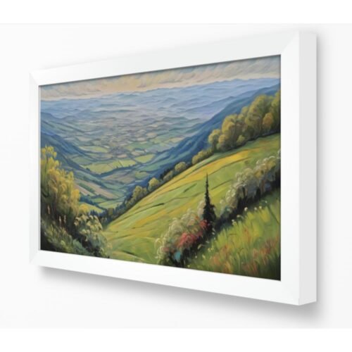 Verdant Vistas Landscape Art prints, White Frame