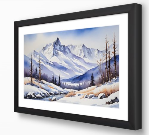 Winter's Embrace Landscape Art prints, Black Frame