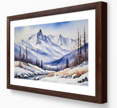 Winter's Embrace Landscape Art prints, Brown Frame