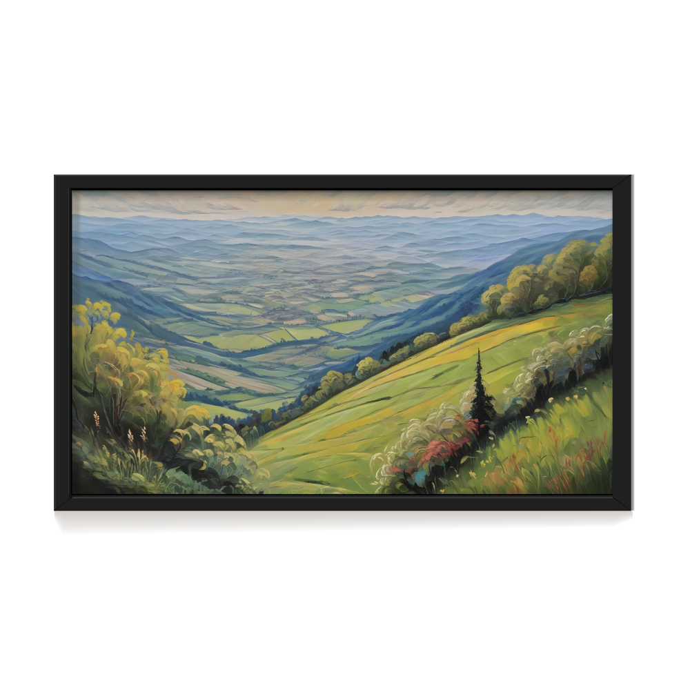 Verdant Vistas, landscape painting, black framed painting for wall decor - arts fiesta online art gallery