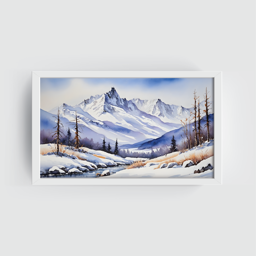 Winters Embrace, landscape painting, white framed painting for wall decor - arts fiesta online art gallery