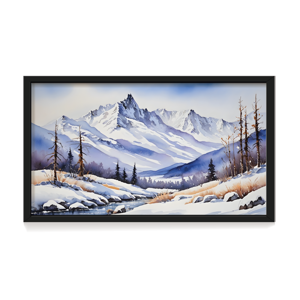 Winters Embrace, landscape painting, black framed painting for wall decor - arts fiesta online art gallery