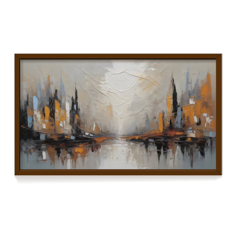 beyond the blocks brown frame-01 Beyond the blocks abstract landscape painting brown framed print, for wall decor - Arts Fiesta Online Art Gallery