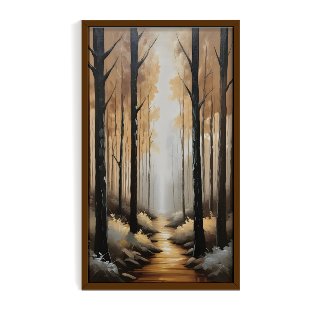 Enchanted Grove, landscape painting, brown framed painting for wall decor - arts fiesta online art gallery