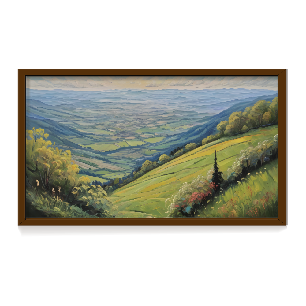 Verdant Vistas, landscape painting, brown framed painting for wall decor - arts fiesta online art gallery