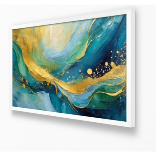 Golden Waves, Abstract Digital Art, White Framed by Arts Fiesta, Online Art Gallery