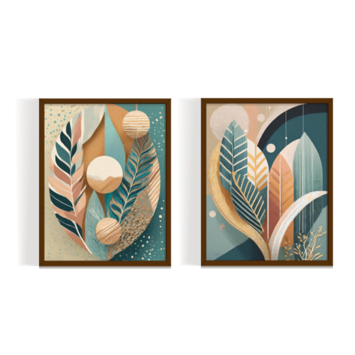 Bohemian Vibe frame set Boho art, abstract painting brown framed print, for wall decor - Arts Fiesta Online Art Gallery