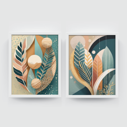 Bohemian Vibe frame set Boho art, abstract painting white framed print, for wall decor - Arts Fiesta Online Art Gallery