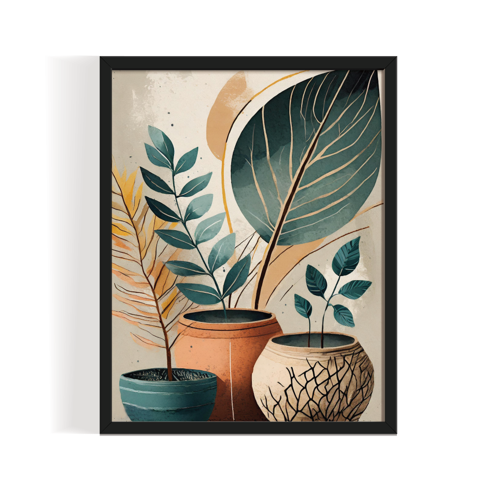Boho Art Pots black frame-01 Boho Art Pots, Boho art, abstract painting black framed print, for wall decor - Arts Fiesta Online Art Gallery