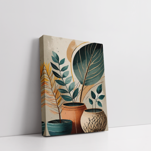 Boho Art Pots, Boho art, abstract painting stretched canvas framed print, for wall decor - Arts Fiesta Online Art Gallery