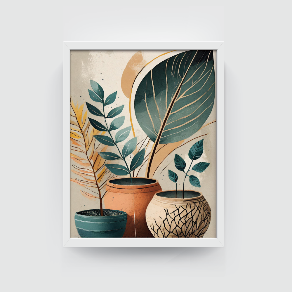 Boho Art Pots white frame Boho Art Pots, Boho art, abstract painting white framed print, for wall decor - Arts Fiesta Online Art Gallery