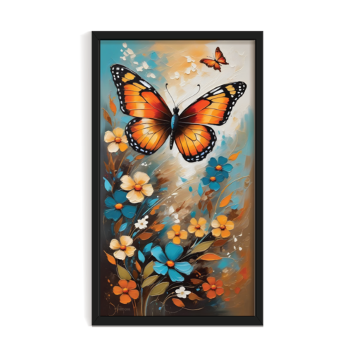 Butterfly Art abstract painting black framed print, for wall decor - Arts Fiesta Online Art Gallery