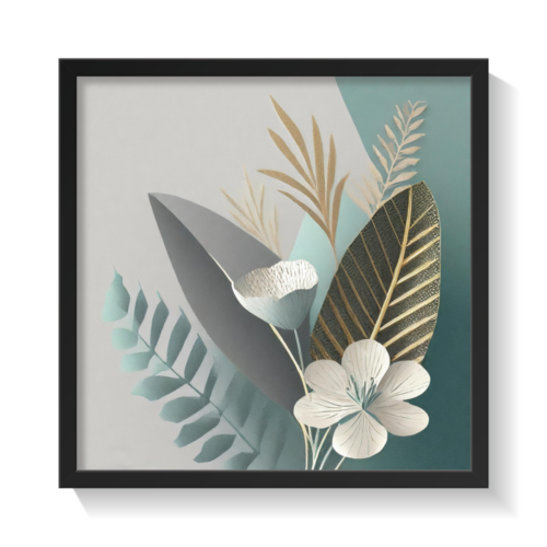 Dancing Leaves 2 Boho art, abstract painting black framed print, for wall decor - Arts Fiesta Online Art Gallery