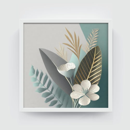 Dancing Leaves 2 Boho art, abstract painting white framed print, for wall decor - Arts Fiesta Online Art Gallery