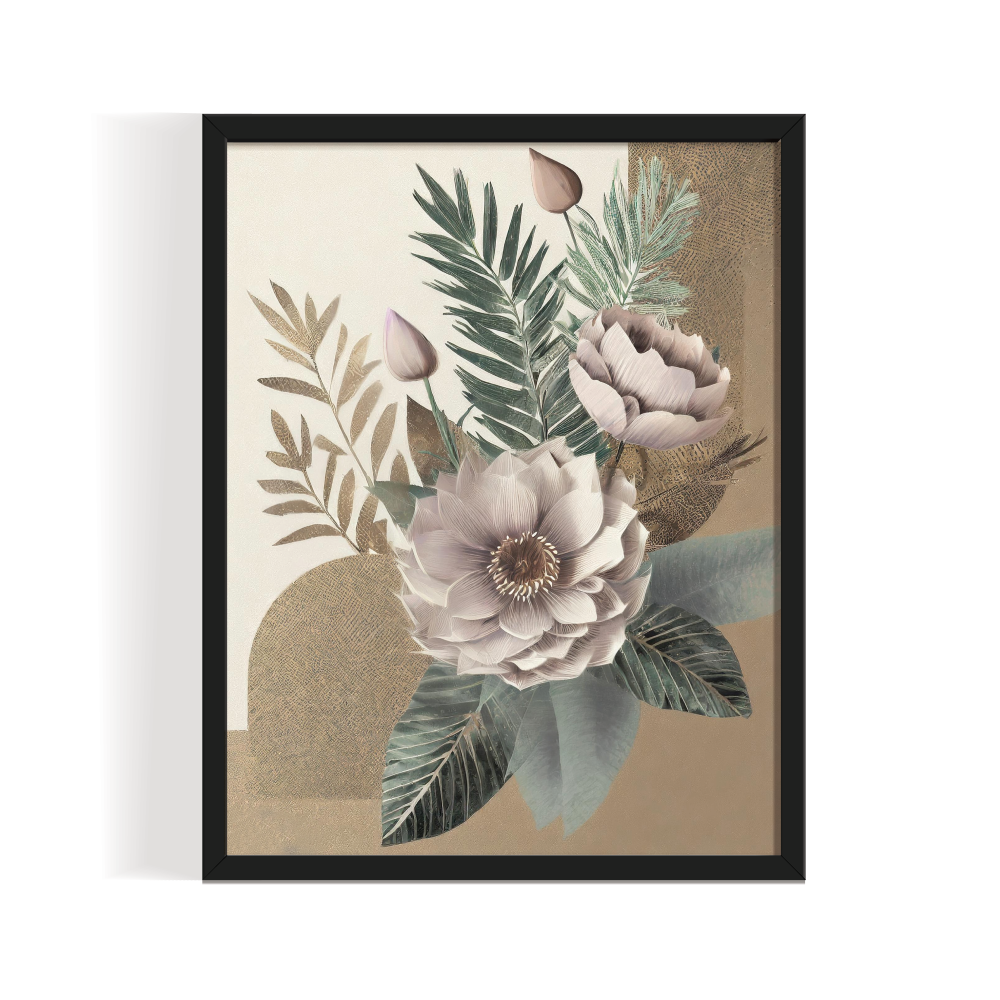 Flower Aesthetics black frame-01 Flower Aesthetics, Boho art, abstract painting black framed print, for wall decor - Arts Fiesta Online Art Gallery
