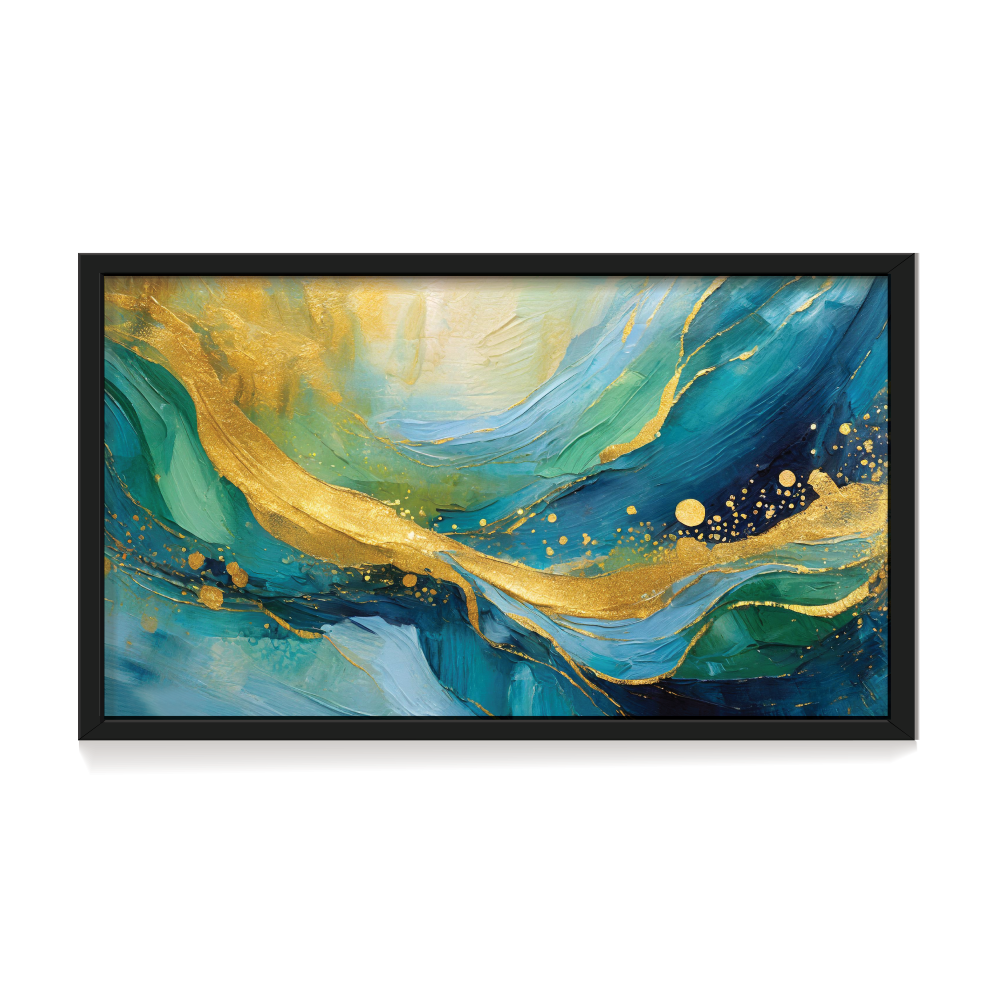 Golden Waves Black frame-01 Golden Waves abstract painting black framed print, for wall decor - Arts Fiesta Online Art Gallery