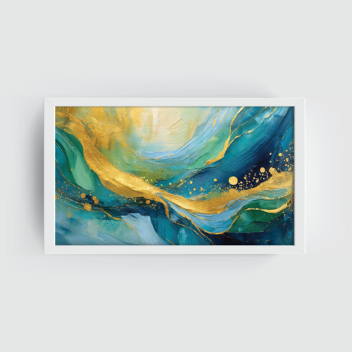 Golden Waves abstract painting white framed print, for wall decor - Arts Fiesta Online Art Gallery