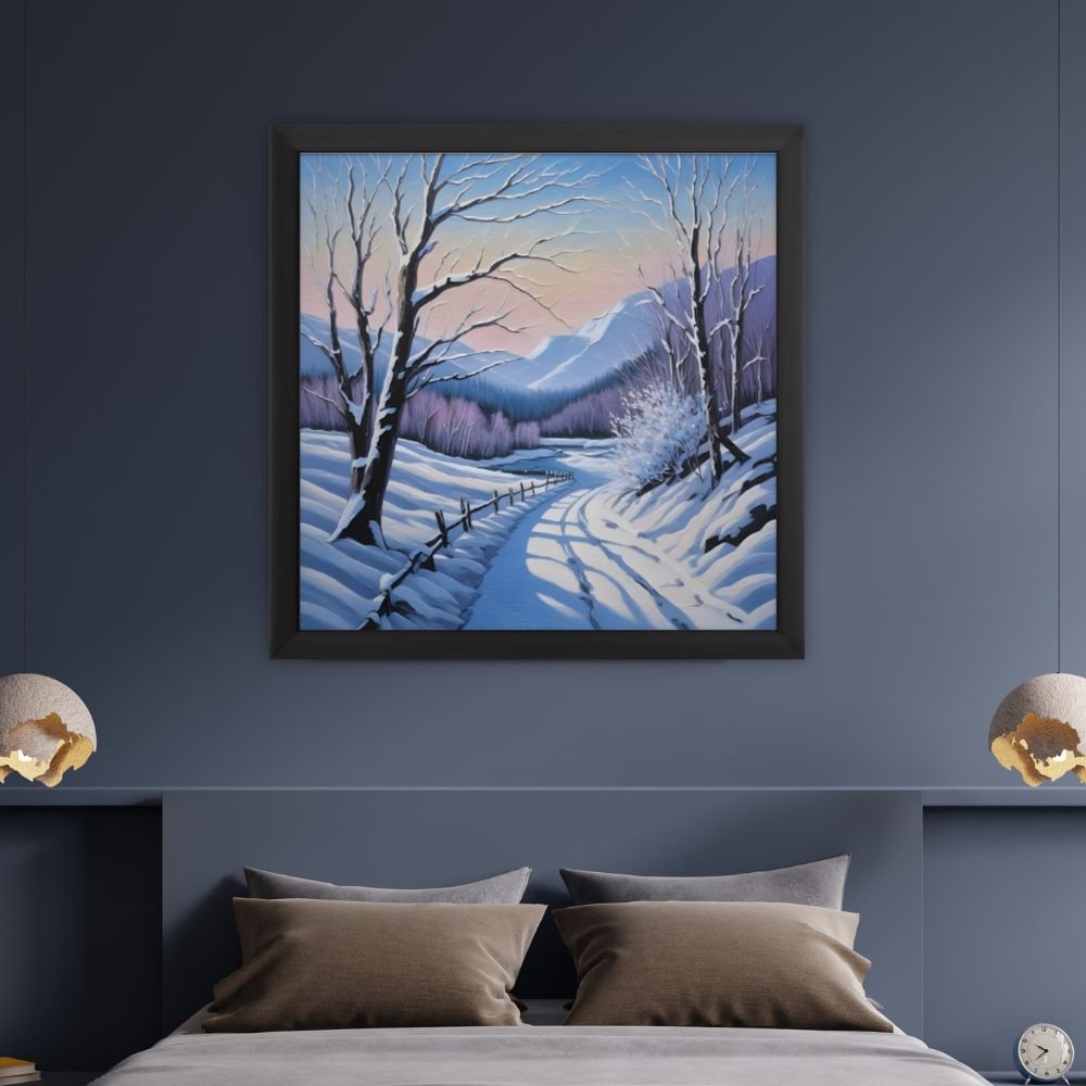 Rural Winter, landscape painting print by Arts Fiesta, the online art gallery