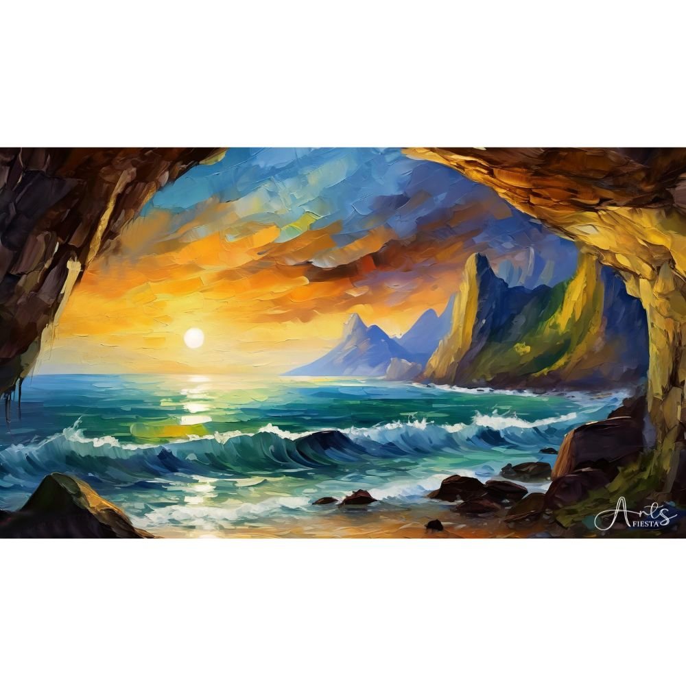 Sea Cave, landscape painting print by Arts Fiesta, online art gallery