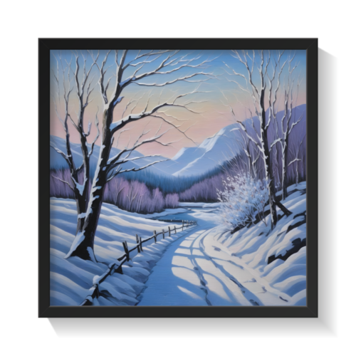 Rural Winter, landscape painting, black framed painting for wall decor - arts fiesta online art gallery