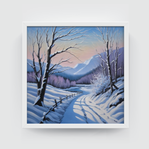 Rural Winter, landscape painting, white framed painting for wall decor - arts fiesta online art gallery