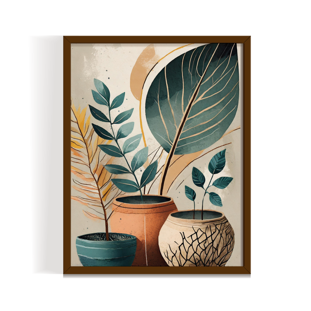 boho art pots brown frame-01 Boho Art Pots, Boho art, abstract painting brown framed print, for wall decor - Arts Fiesta Online Art Gallery