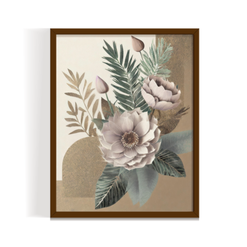 Dancing Leaves ,Boho art, abstract painting brown framed print, for wall decor - Arts Fiesta Online Art Gallery