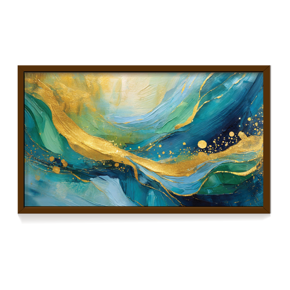 golden waves brown frame-01 Golden Waves abstract painting brown framed print, for wall decor - Arts Fiesta Online Art Gallery