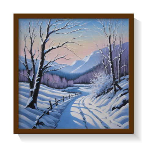 Rural Winter, landscape painting, brown framed painting for wall decor - arts fiesta online art gallery