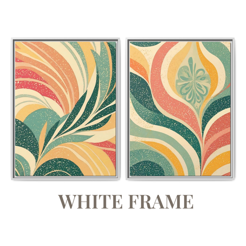 White floater frame boho wall art featuring palm leaves, modern minimalist design, perfect for living room, bedroom, or office decor, nature-inspired digital print.