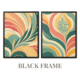 Black floater frame boho wall art with palm leaves illustration, stylish modern home decor, tropical-inspired digital print, suitable for gallery walls and contemporary interiors.