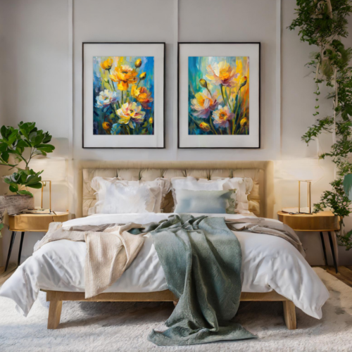 Abstract Flowers 1 and 2 painting, interior decor look 1 - Arts Fiesta online Art Gallery
