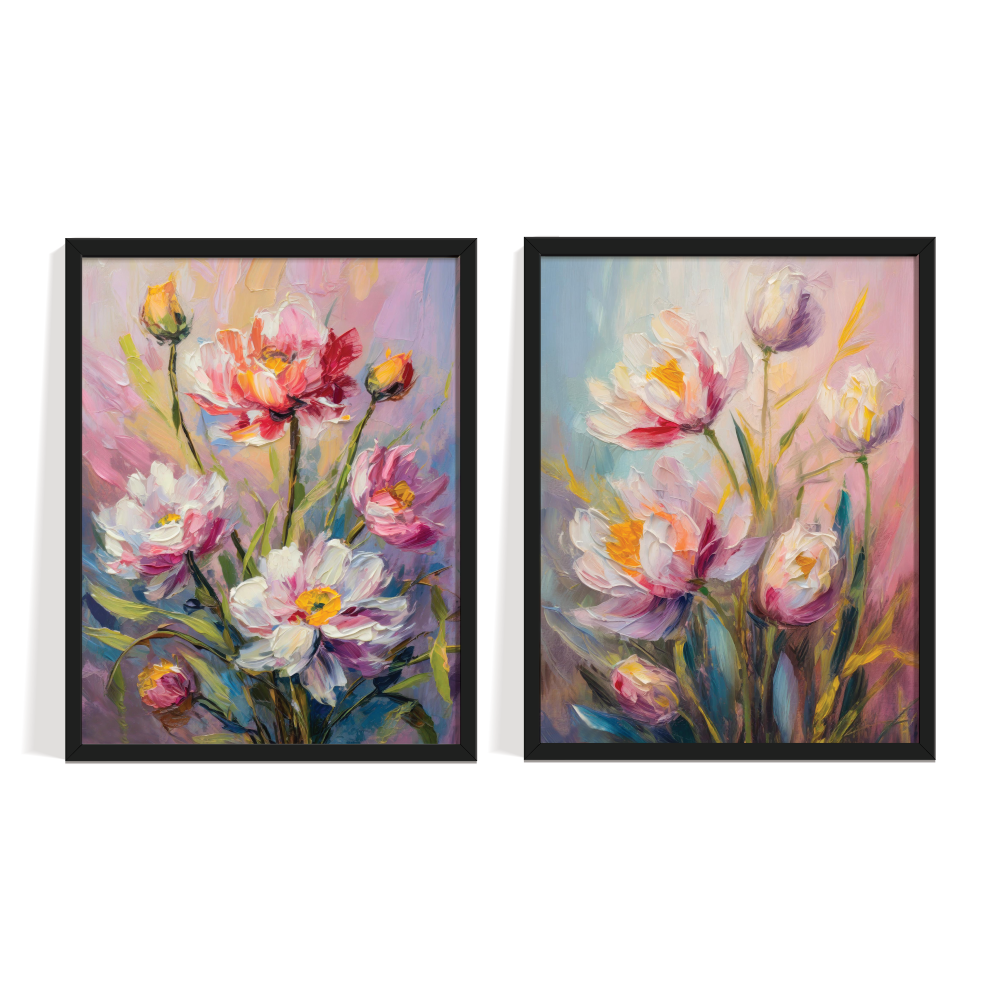 Abstract Flowers frame set abstract painting black framed print, for wall decor - Arts Fiesta Online Art Gallery