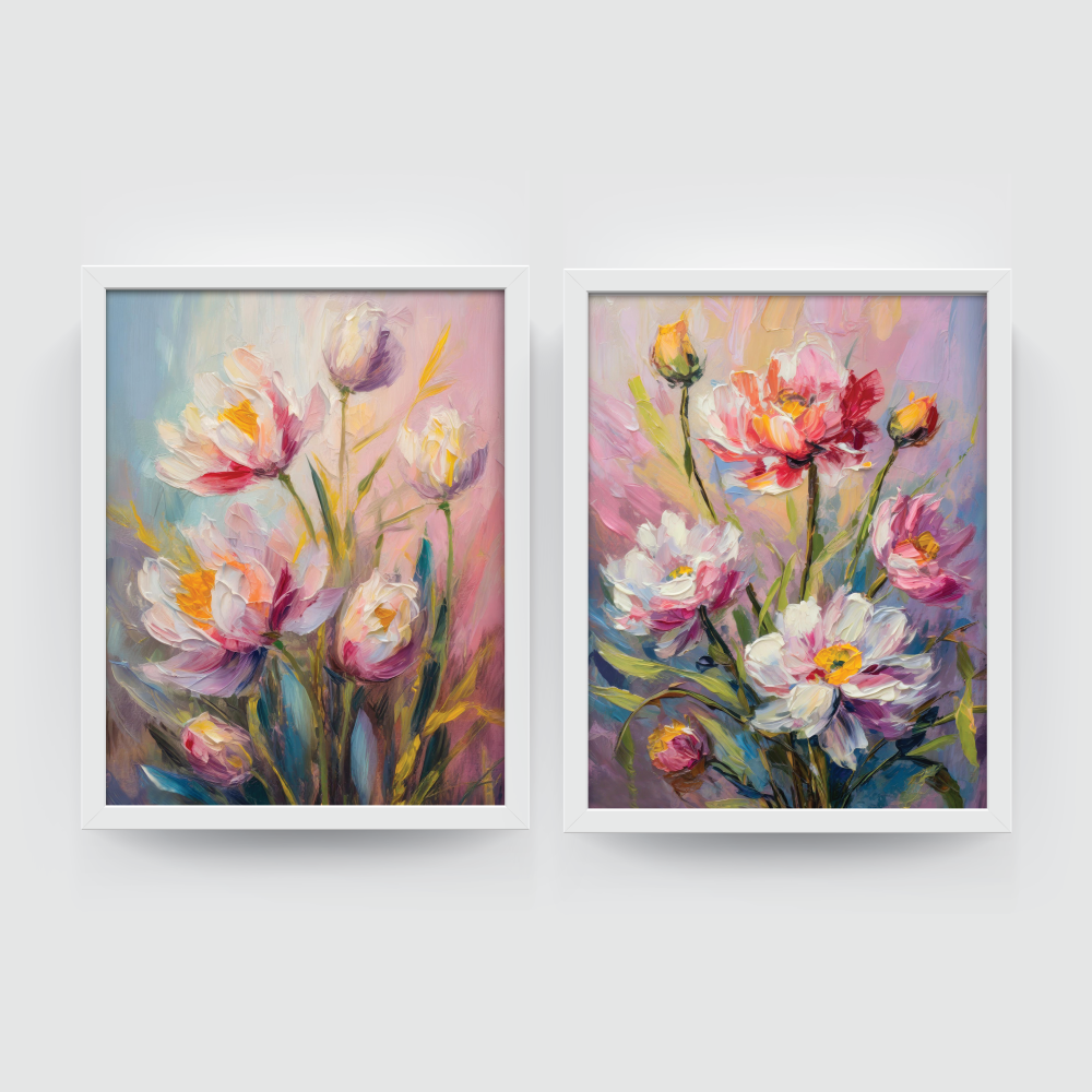Abstract Flowers frame set abstract painting white framed print, for wall decor - Arts Fiesta Online Art Gallery