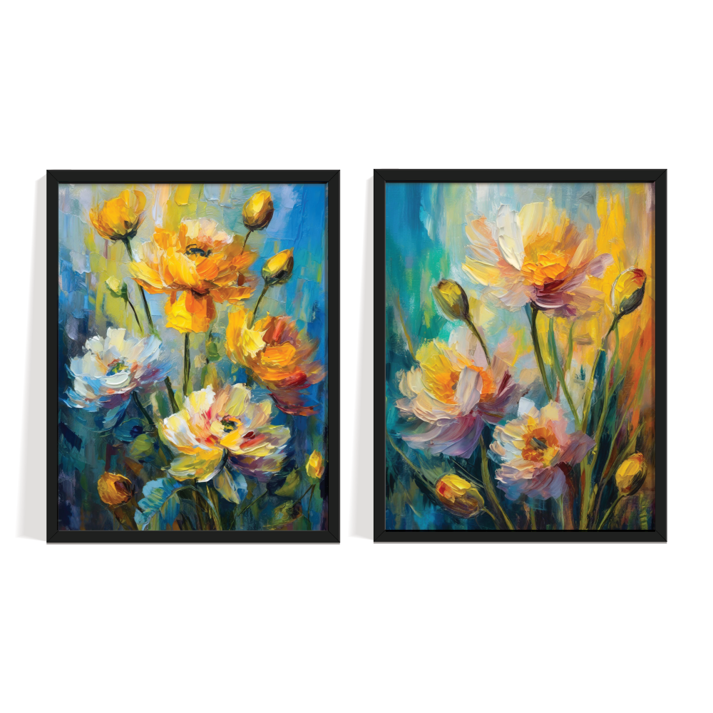 Abstract Flower frame set abstract painting black framed print, for wall decor - Arts Fiesta Online Art Gallery