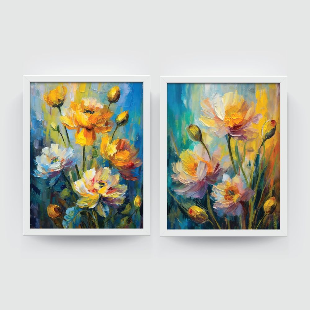 Abstract Flower frame set abstract painting white framed print, for wall decor - Arts Fiesta Online Art Gallery