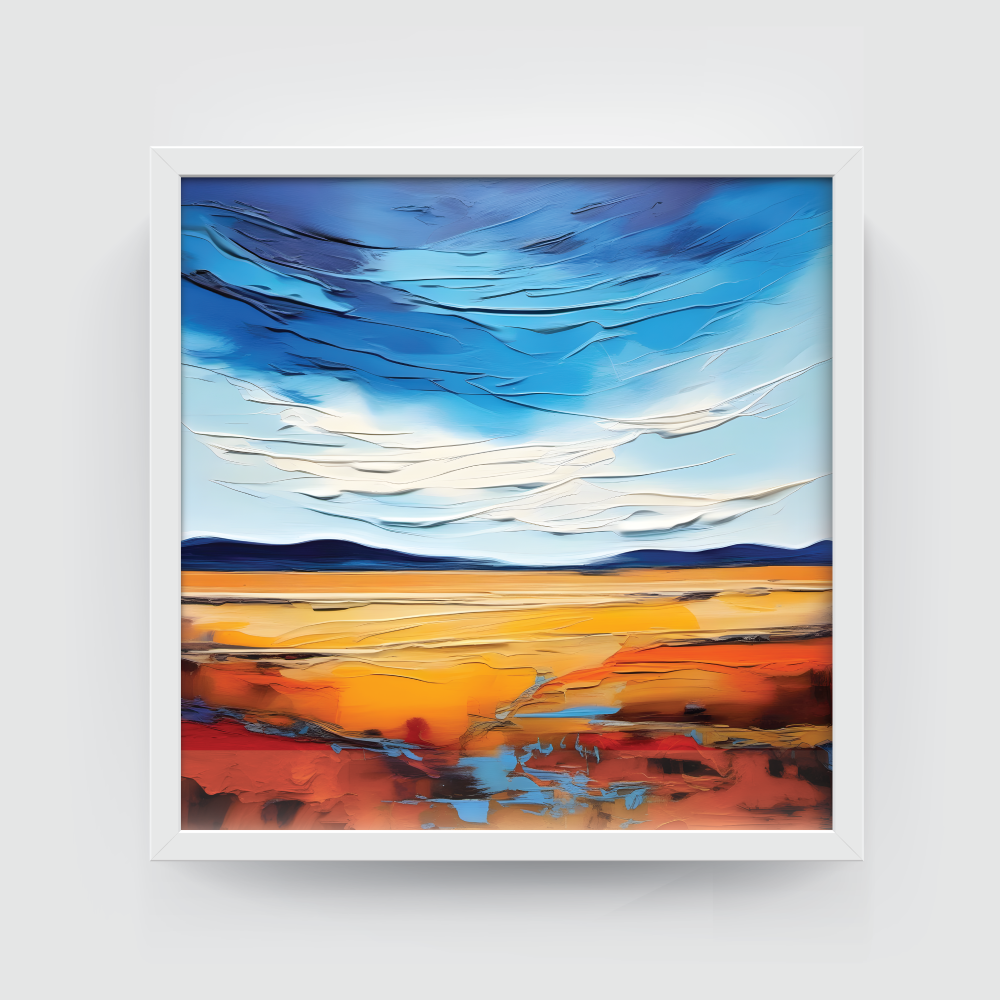 Abstract Textured Landscape White Frame Textured abstract landscape abstract painting white framed print, for wall decor - Arts Fiesta Online Art Gallery