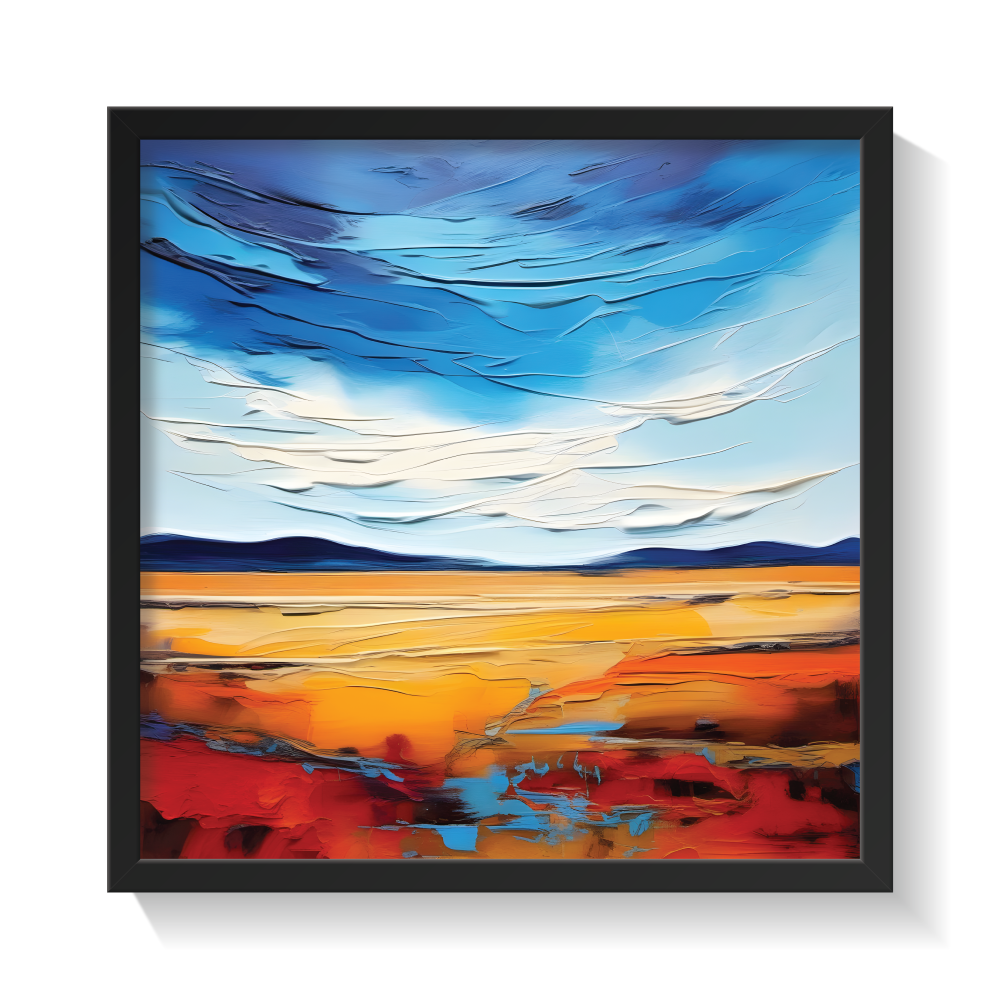 Abstract landscape black frame-01 Textured abstract landscape abstract painting black framed print, for wall decor - Arts Fiesta Online Art Gallery