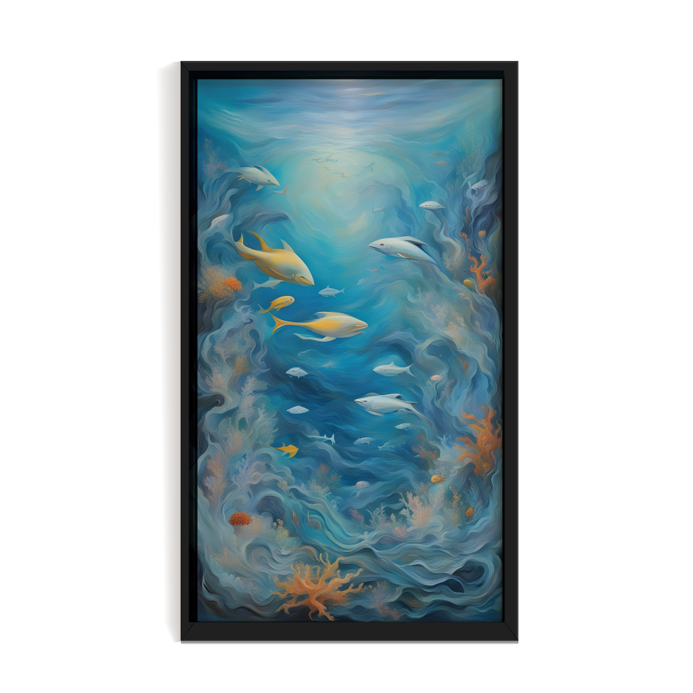 Aquarium abstract painting black framed print, for wall decor - Arts Fiesta Online Art Gallery