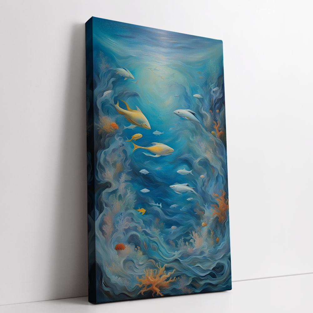 Aquarium abstract painting stretched canvas gallery wrapped canvas, for wall decor - Arts Fiesta Online Art Gallery