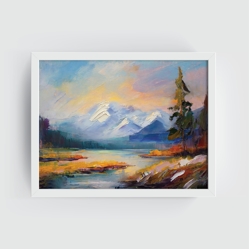 Landscape Love White Frame Wilderness, landscape painting, white framed painting for wall decor - arts fiesta online art gallery