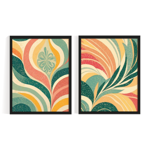 Palm leaves, frame set Boho art, abstract painting black framed print, for wall decor - Arts Fiesta Online Art Gallery