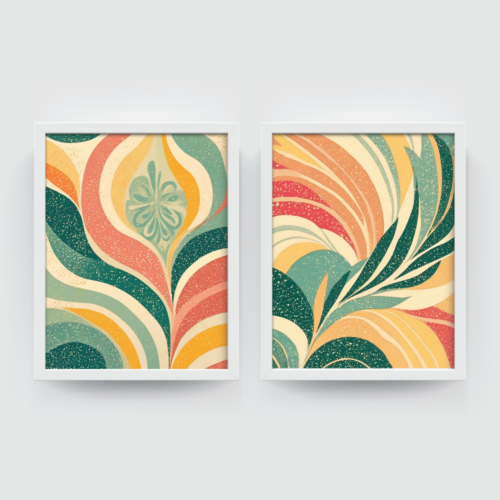 Palm leaves, frame set Boho art, abstract painting white framed print, for wall decor - Arts Fiesta Online Art Gallery