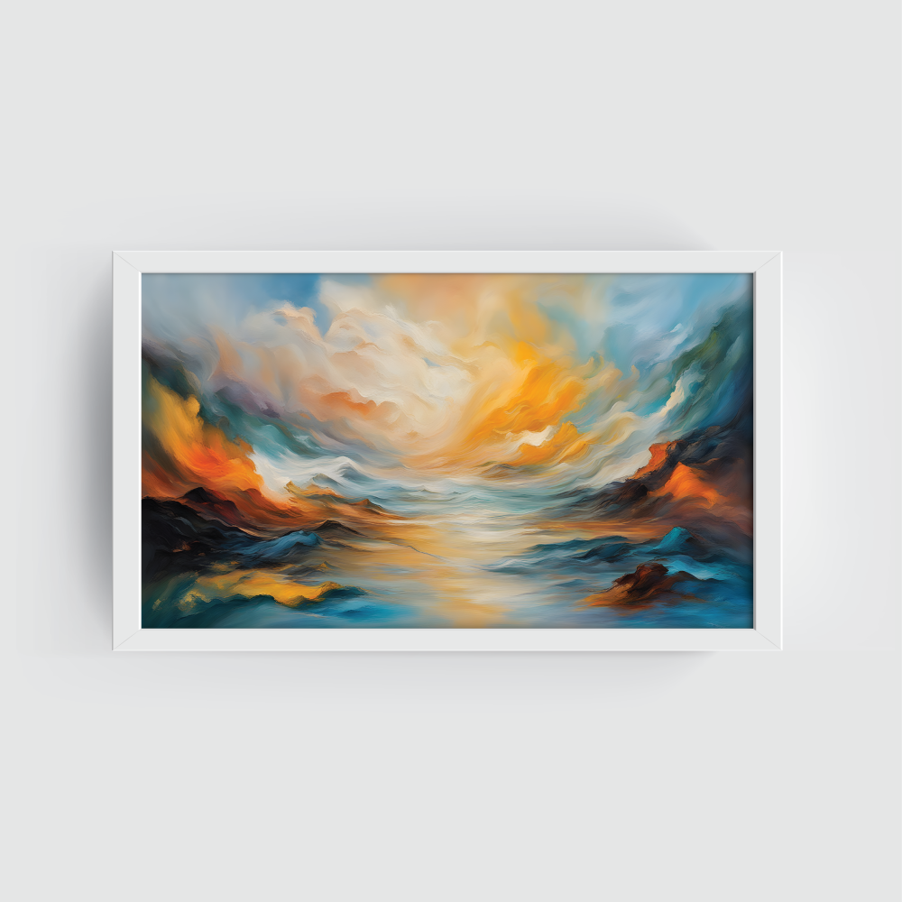 Rustic Landscape abstract painting white framed print, for wall decor - Arts Fiesta Online Art Gallery