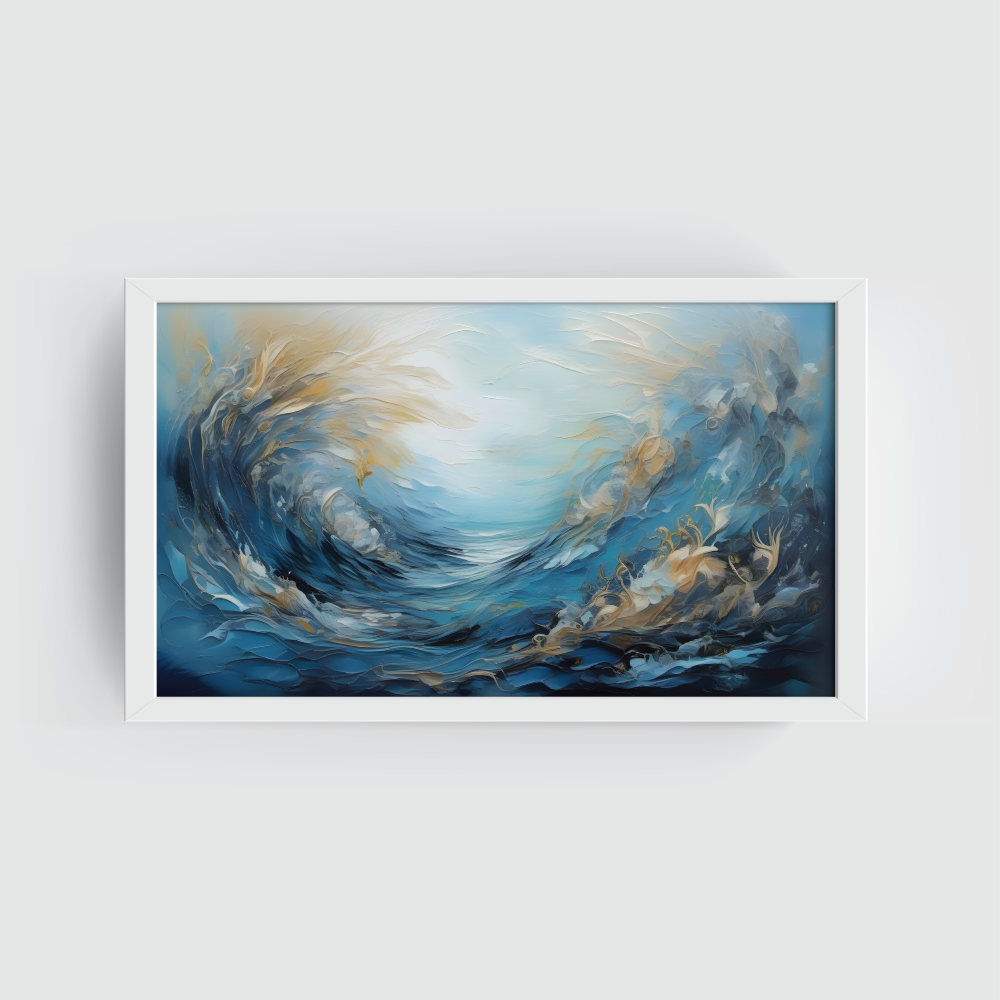 Wave Dance abstract painting white framed print, for wall decor - Arts Fiesta Online Art Gallery
