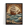Wooden Ship black framed print, for wall decor - Arts Fiesta Online Art Gallery