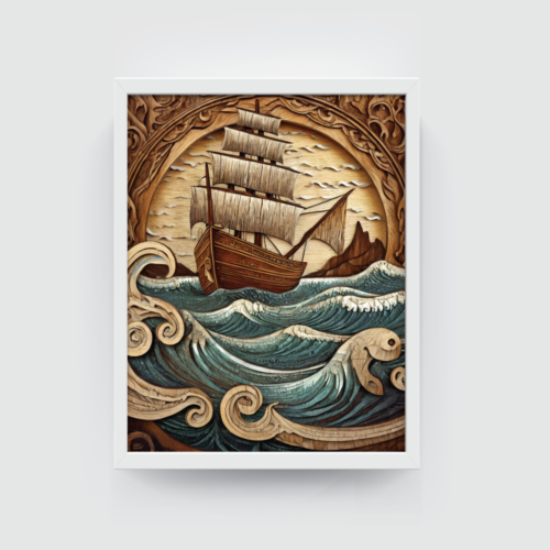 Wooden Ship white framed print, for wall decor - Arts Fiesta Online Art Gallery